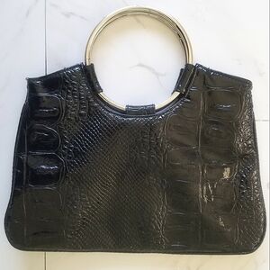Crocodile print leather black purse